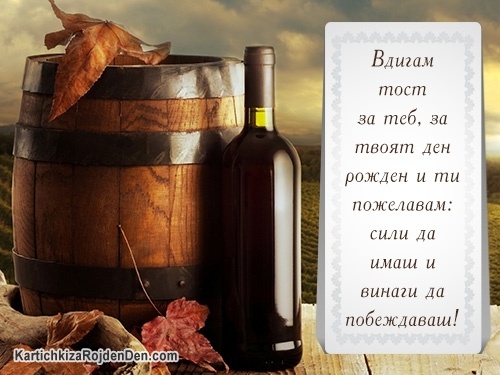 Вдигам тост за теб, за твоят ден рожден и ти пожелавам: сили да имаш и винаги да побеждаваш!